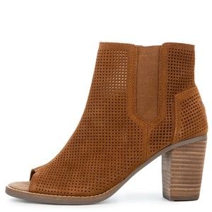 Toms Majorca Peep Toe Cinnamon Suede Perforated Bootie size 7